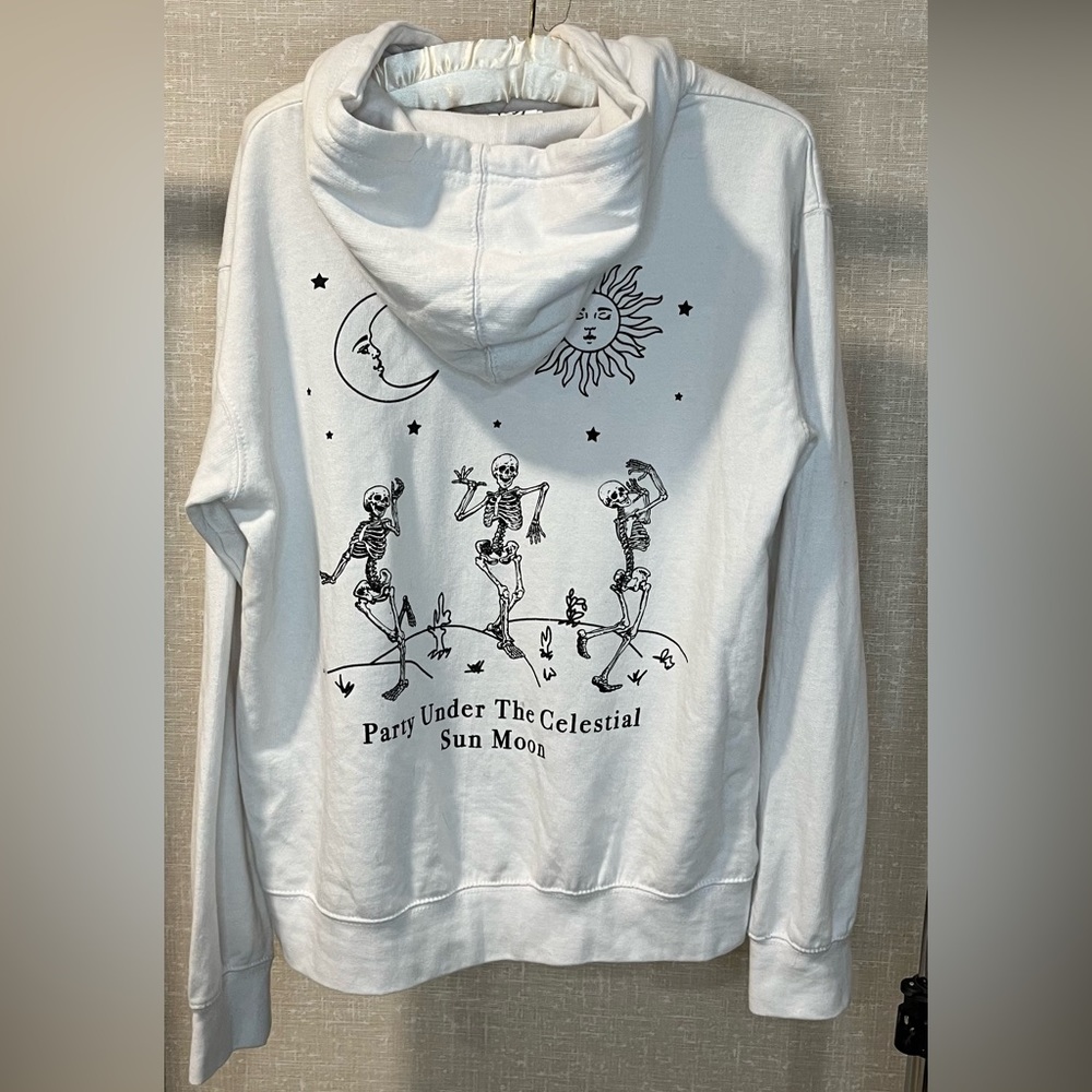 “Party under the celestial sun moon” white hoodie